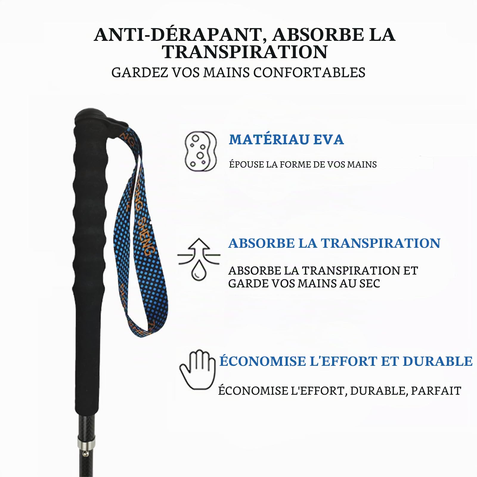 OKHEALING Lot de 2 bâtons de randonnée ultralégers pliables en fibre de carbone avec poignée anti-humidité et sac de rangement