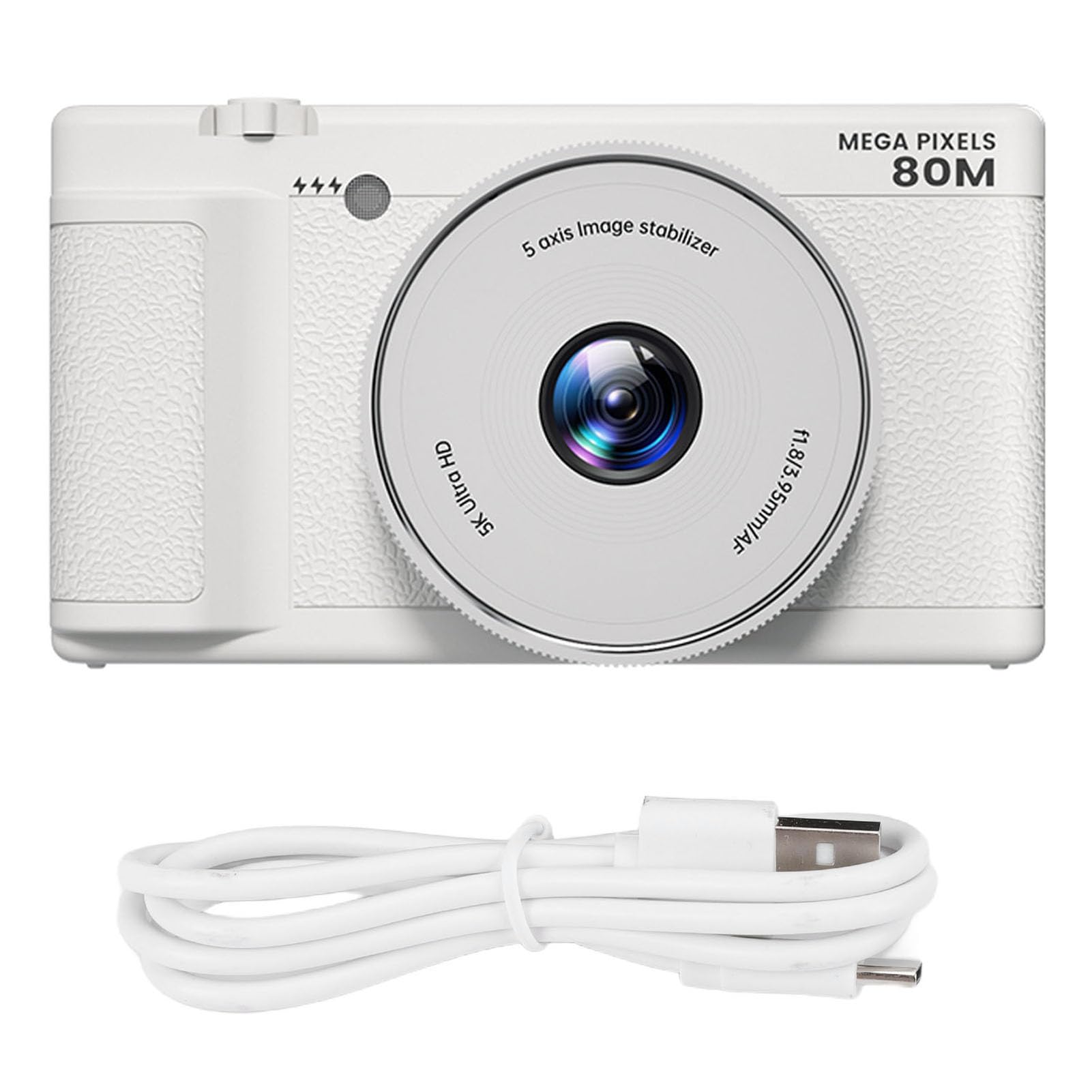 Bewinner Fotocamera Digitale 5K per la Fotografia, Fotocamera da 80MP con Schermo da 2,8 "270 °, Luce di Riempimento a LED, 18x Zoom HD Fotocamere da Viaggio Compatte per Principianti (WHITE)