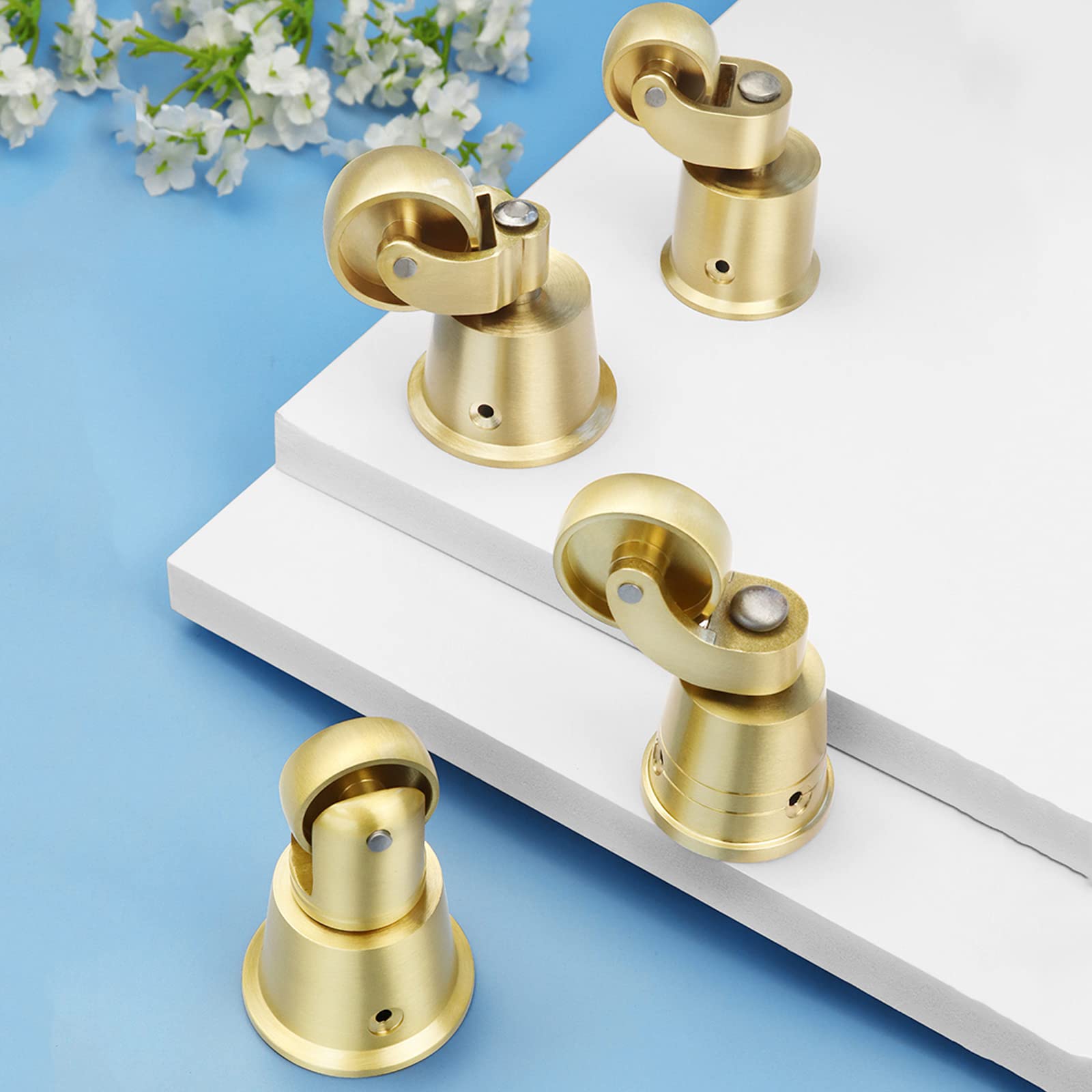 Paquete de 4 Ruedas Giratorias de Latón Macizo, Ruedas Móviles para Muebles Antiguos, Ruedas de Carro Pequeñas, Accesorio Estilo Taza, Capacidad de Carga 330 lbs/150 kg, con Tornillos, Dorad