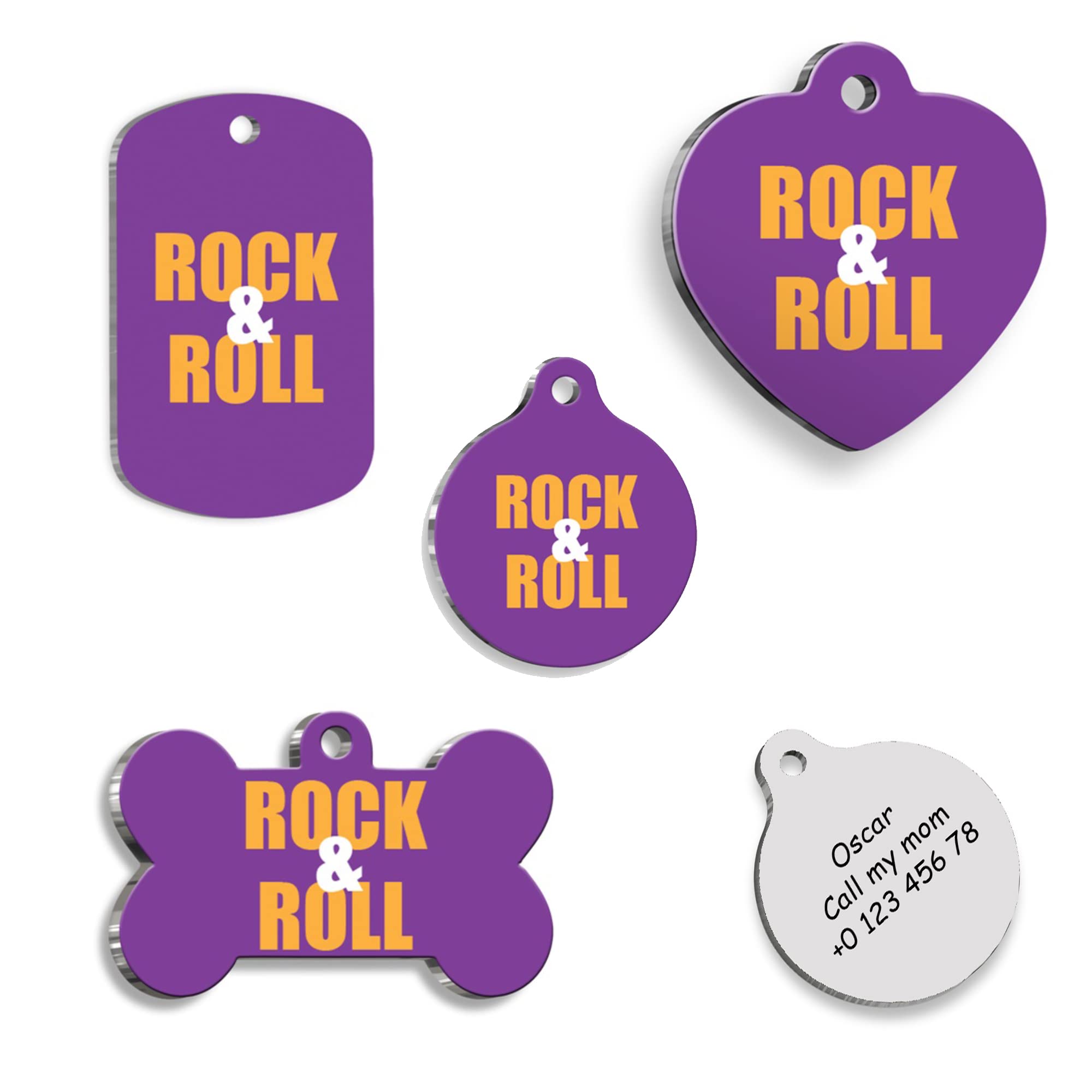 ROCK & ROLL Personalized Dog Tag - Custom Name Tag - ID Tag for Dog & Cat - Customized Pet Tags - Dog Name Tag - Cat Name Tag - Engraved Dog Tag (Heart)