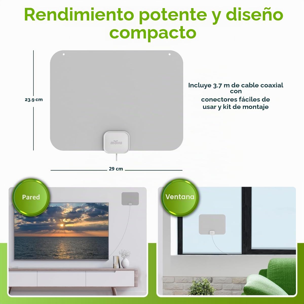 Mohu Leaf - Nuevo aspecto, diseño gris cálido - Antena de TV para interiores ultrafina, UHF VHF, rango de 40 millas, multidireccional, 4K UHD, NEXTGEN TV - con cable de 12 pies
