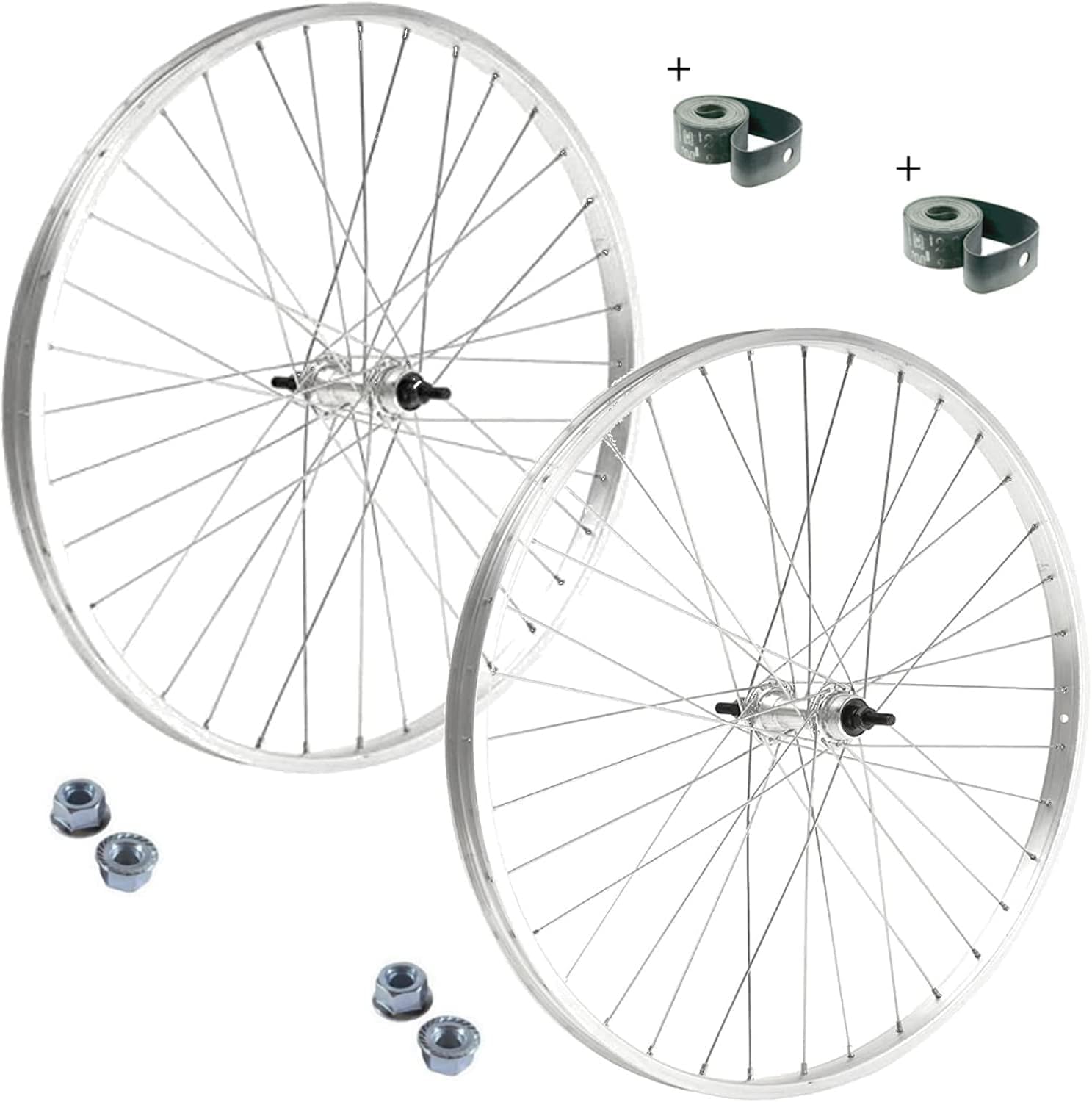 Coppia Ruote Bici 28” x 1.75 Anteriore + Posteriore – Cerchi City Bike/Passeggio in Alluminio/Acciaio – Attacco Standard 1 Velocità – Completi di Dadi Fissaggio e Flap Inclusi