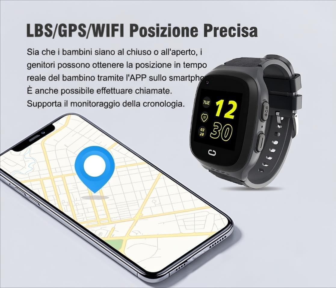 Generico Smartwatch per Bambini con Videochiamate 4G, Nano SIM, Tracciamento GPS dual‑band, Batteria da 700mAH, 2 Giorni di Autonomia e Resistenza IP68, Display 1,4'' | Modelle LT31 | Colore Celeste