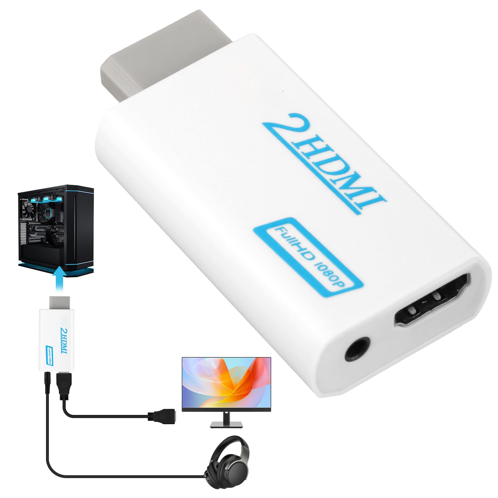 Adaptateur Wii vers HDMI Convertisseur Vidéo Full HD 1080P/720P Sortie Audio 3,5mm