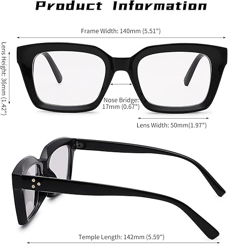 Miniatura 4 de COASION Lentes de bloqueo de luz azul, lentes clásicos gruesos con montura cuadrada para mujeres y hombres