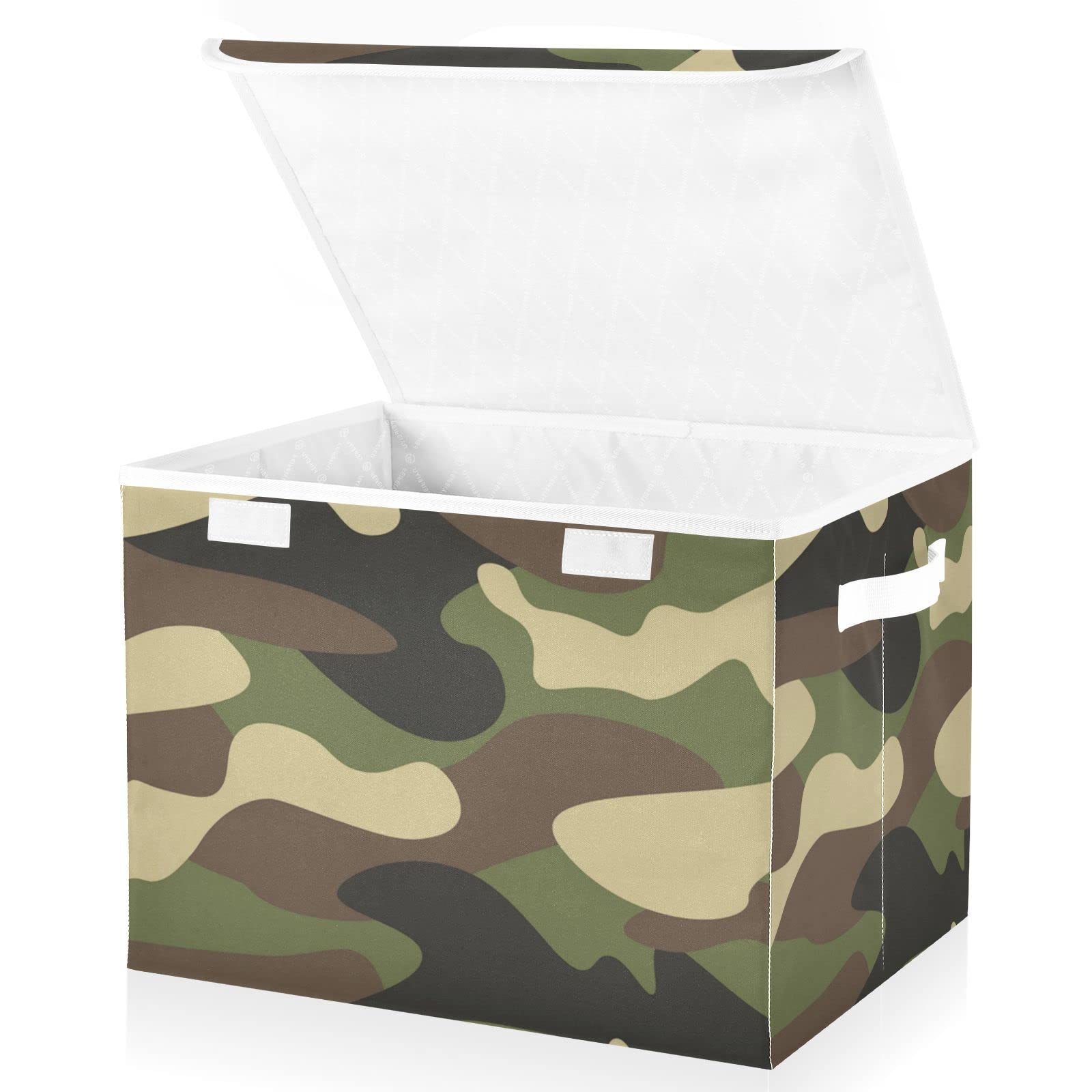 SUABO Military Camouflage Camo Storage Bin with Lid Large Oxford Cloth Storage Boxes Foldable Home Cube Baskets Closet Organizers for Nursery Bedroom
