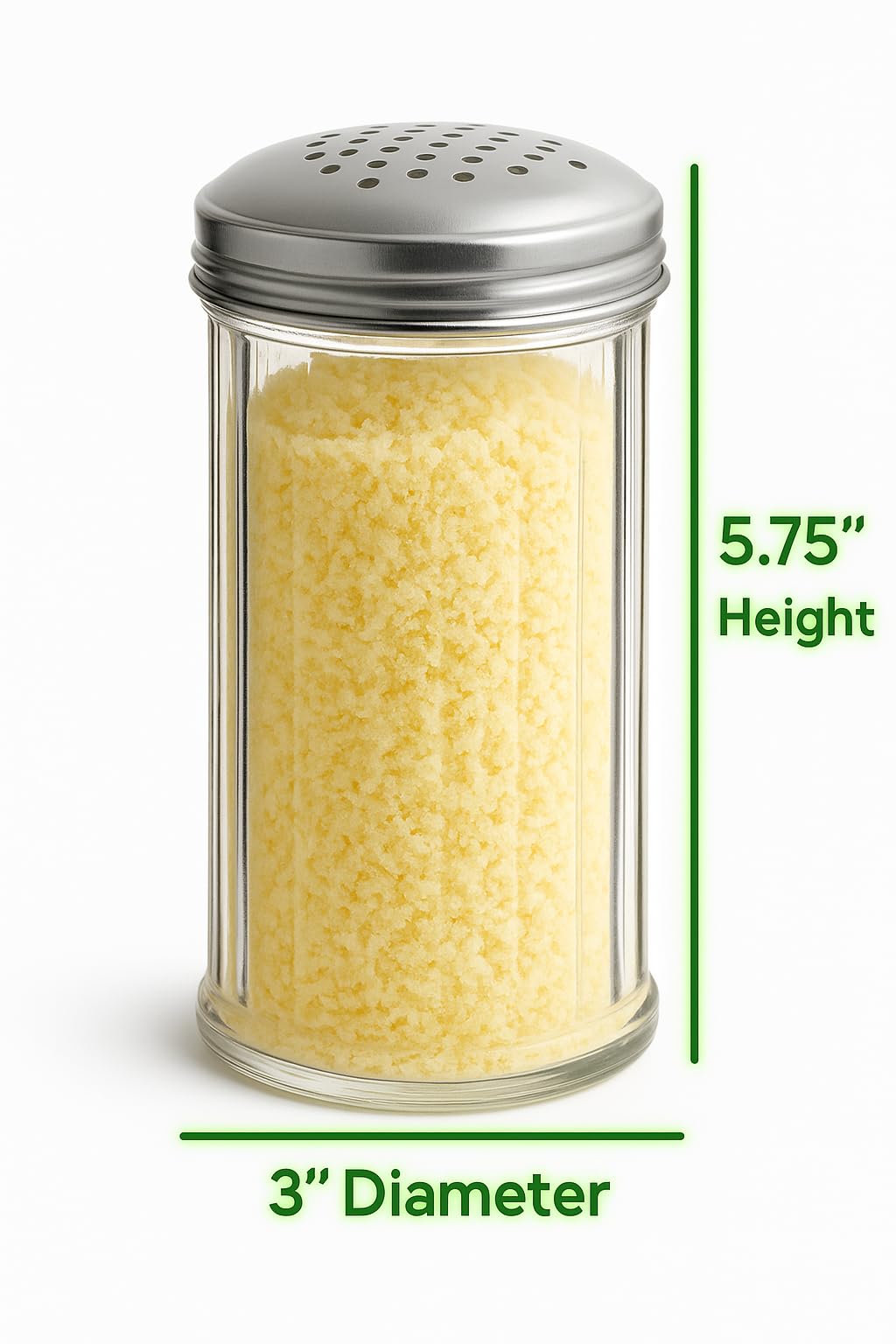 Juego de 36 cocteleras de plástico para queso parmesano de 12 onzas, con tapa de acero inoxidable con agujeros medianos, dispensador de azúcar y especias de plástico transparente (360 ml)