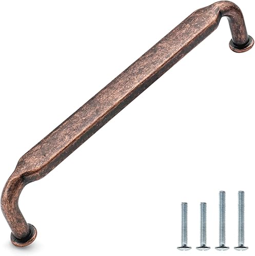 Paquete de 10 tiradores de cobre antiguo de 5 pulgadas (5.039 in) con agujero central retro de bronce rojo para cajones, manijas vintage de cocina,
