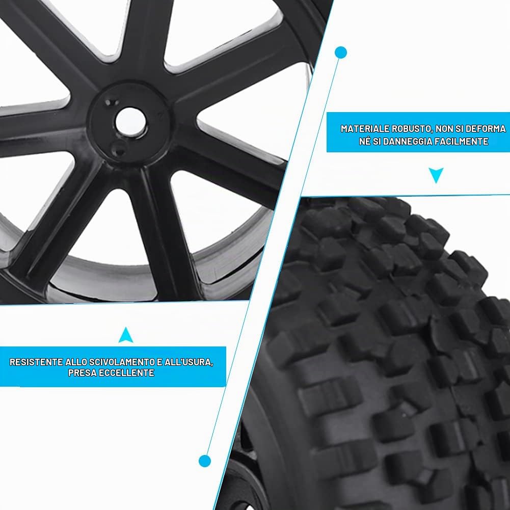 Dilwe 1/10 Pneumatici Fuoristrada,4pcs Pneumatici per Auto RC Gomma del Camion RC Accessorio per Ruote Gommate Ruote e Pneumatici per Veicoli RC Parti per 1/10 ZD Corsa Crawler