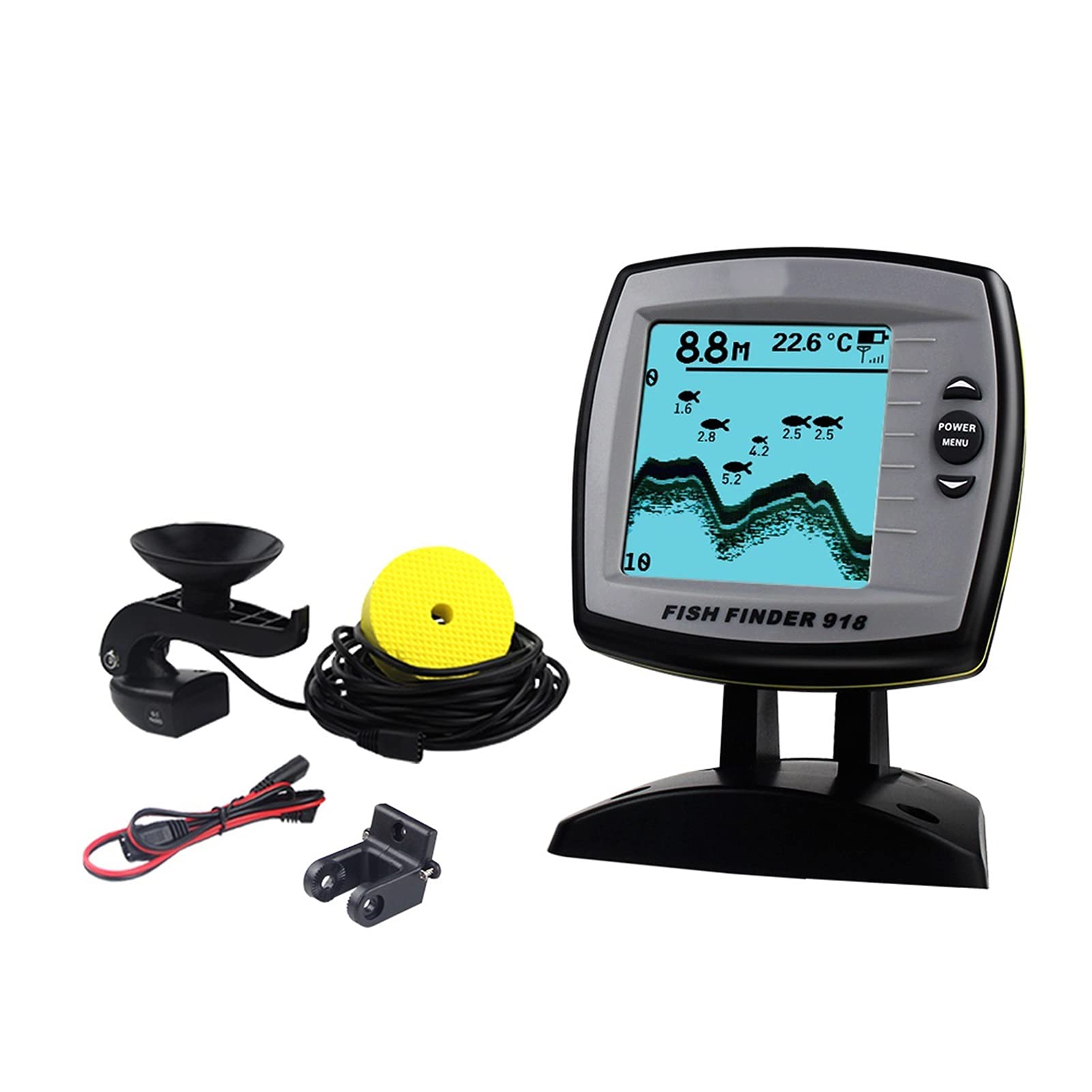 Fish Finder. FF918-180S. Sensore del trasduttore cablato Fishfinder 45 Gradi Echo LCD. Localizzatore di Pesce Fishfinder for Barche(Blauw)
