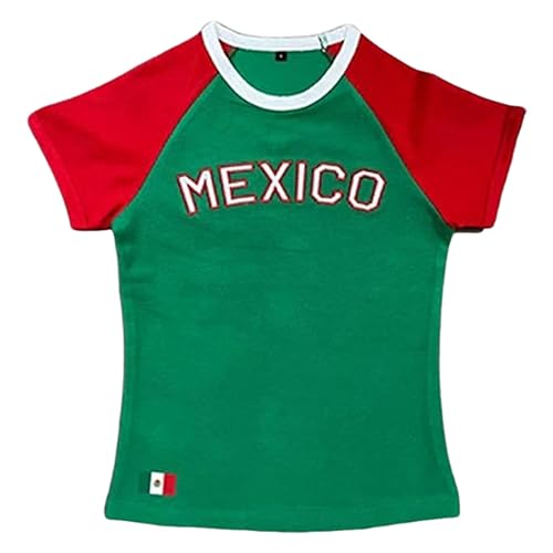 Baby Tees Shirt Y2k Tops Crop Top Jersey, Brazil, Mexico - Medium - Mexico-green