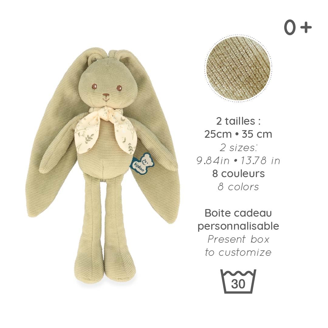 KALOO - Lapinoo - Muñeco Conejo Verde - Peluche Pequeño Bebé de Pana Aterciopelada - 25 cm - Tejido Muy Suave - Caja de Regalo - Desde el Nacimiento, K218014