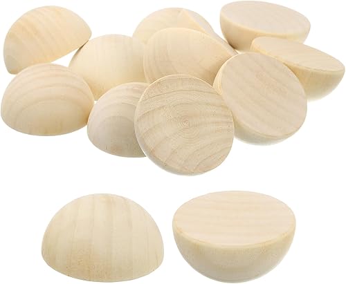 uxcell 15 cuentas de media madera, bolas de hemisferio sin terminar de 1.575 pulgadas, cuentas redondas de madera natural para manualidades, adornos