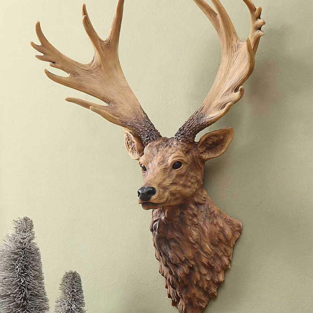 Decorazione da Parete Scultura Creativa A Forma di Testa di Cervo, Ingresso A Parete con Testa di Animale in Resina, Decorazione della Parete di Sfondo del Soggiorno, Regalo per Le Feste(Natural A)