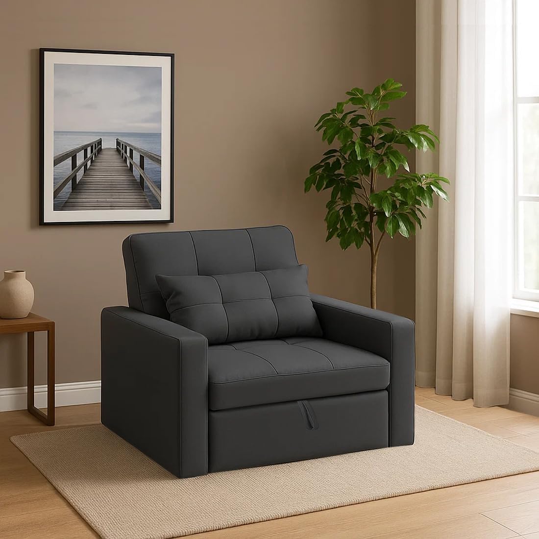 CASASTYLE Trissa 1 Seater Pull-Out Premium Fabric Sofa Cum Bed Sofa Set for Living Room (Dark Grey -Fabric) CASASTYLE Trissa 1 Seater Pull-Out Premium Fabric Sofa Cum Bed Sofa Set for Living Room (Dark Grey -Fabric)