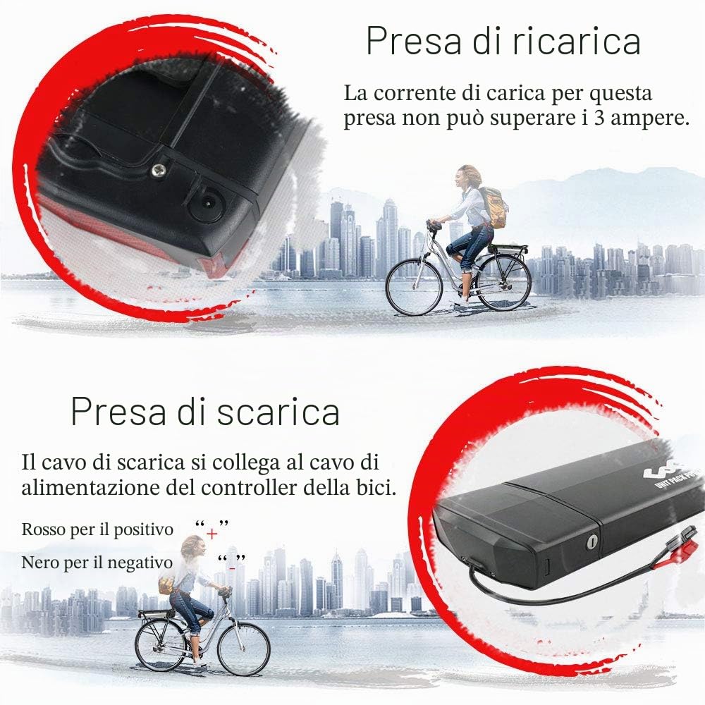 UPP 36V 13AH Ebike batteria al litio per 0-700W motore, batteria della bicicletta elettrica con caricabatterie (senza portapacchi)