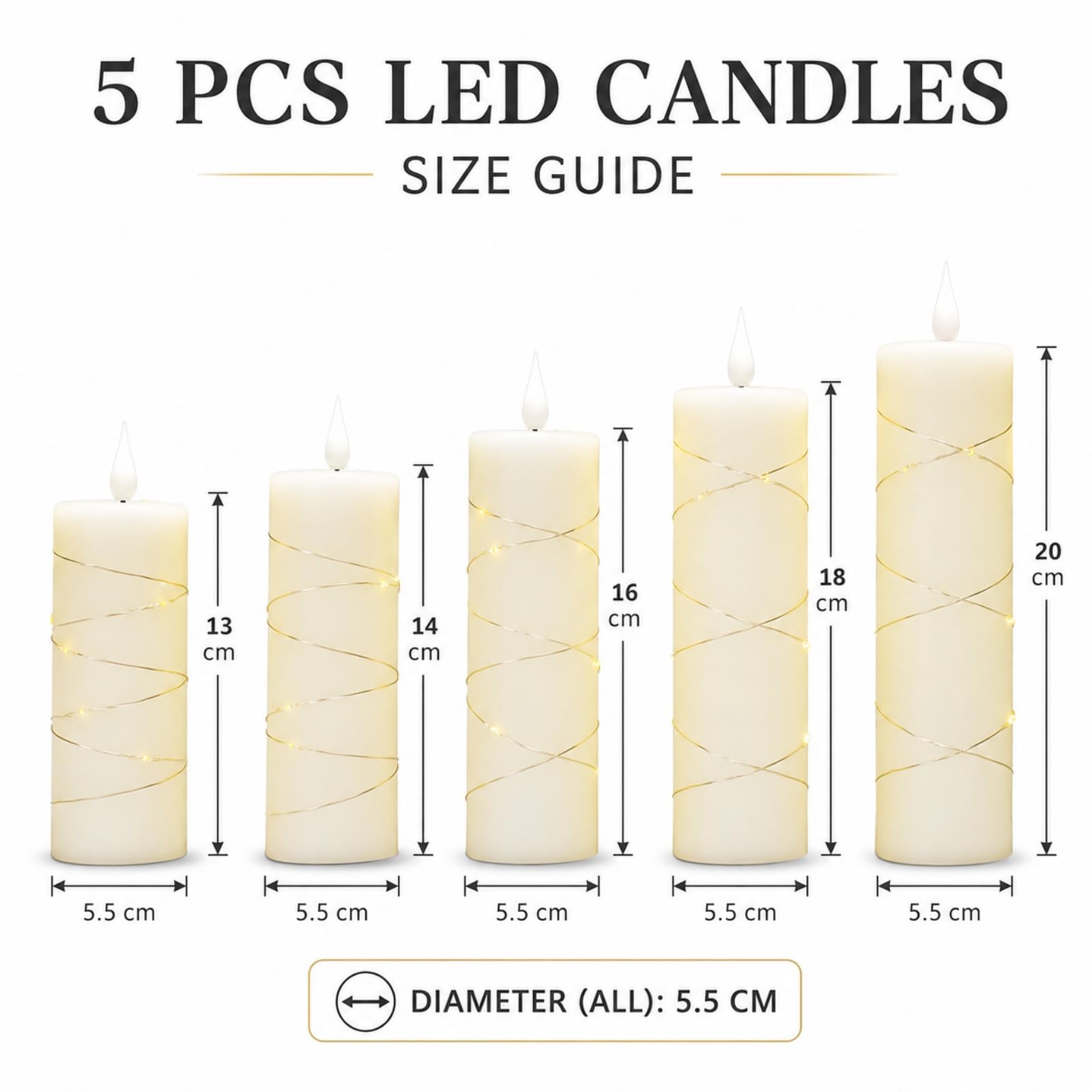 Mateju 5 Pezzi Candele LED Fiamma Oscillante con Telecomando e Timer, Candele LED Decorative a Batteria Luci Senza Fiamma Lunghe per Interni Esterni Camera da Letto Sala (Bianco)