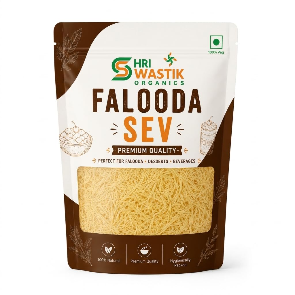 Shri Swastik Organics Falooda Sev | Premium Vermicelli | Thin Seviyan for Falooda, Kheer & Desserts | 100% Vegetarian | Pack of 250 Gram