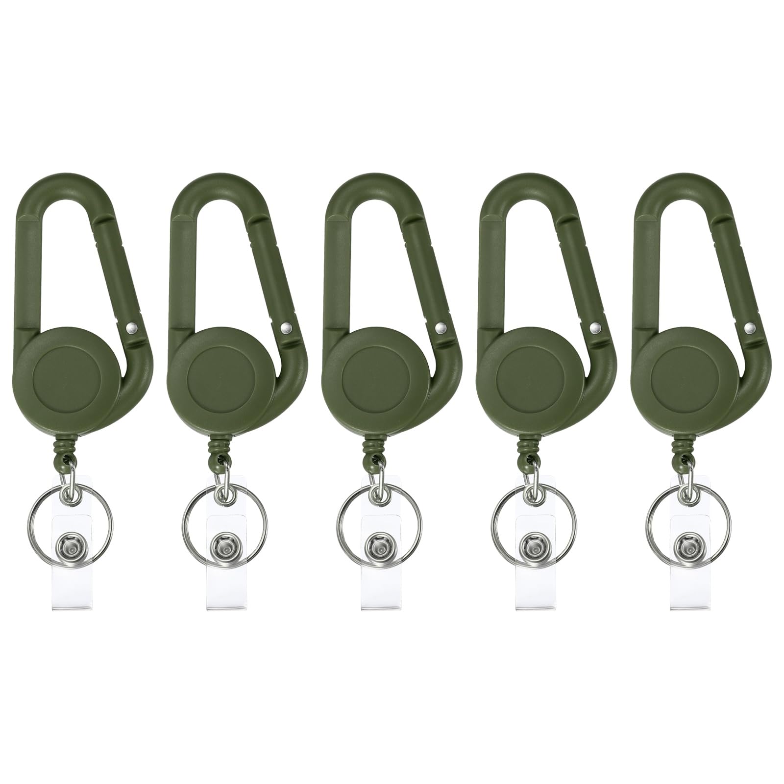PATIKIL 5 Pack Retractable Keychain Belt Clip, Retractable ID Badge Reel Plastic Card Holder Reel Badge Holder Clip for Women Volunteers Teacher Office Business, Army Green