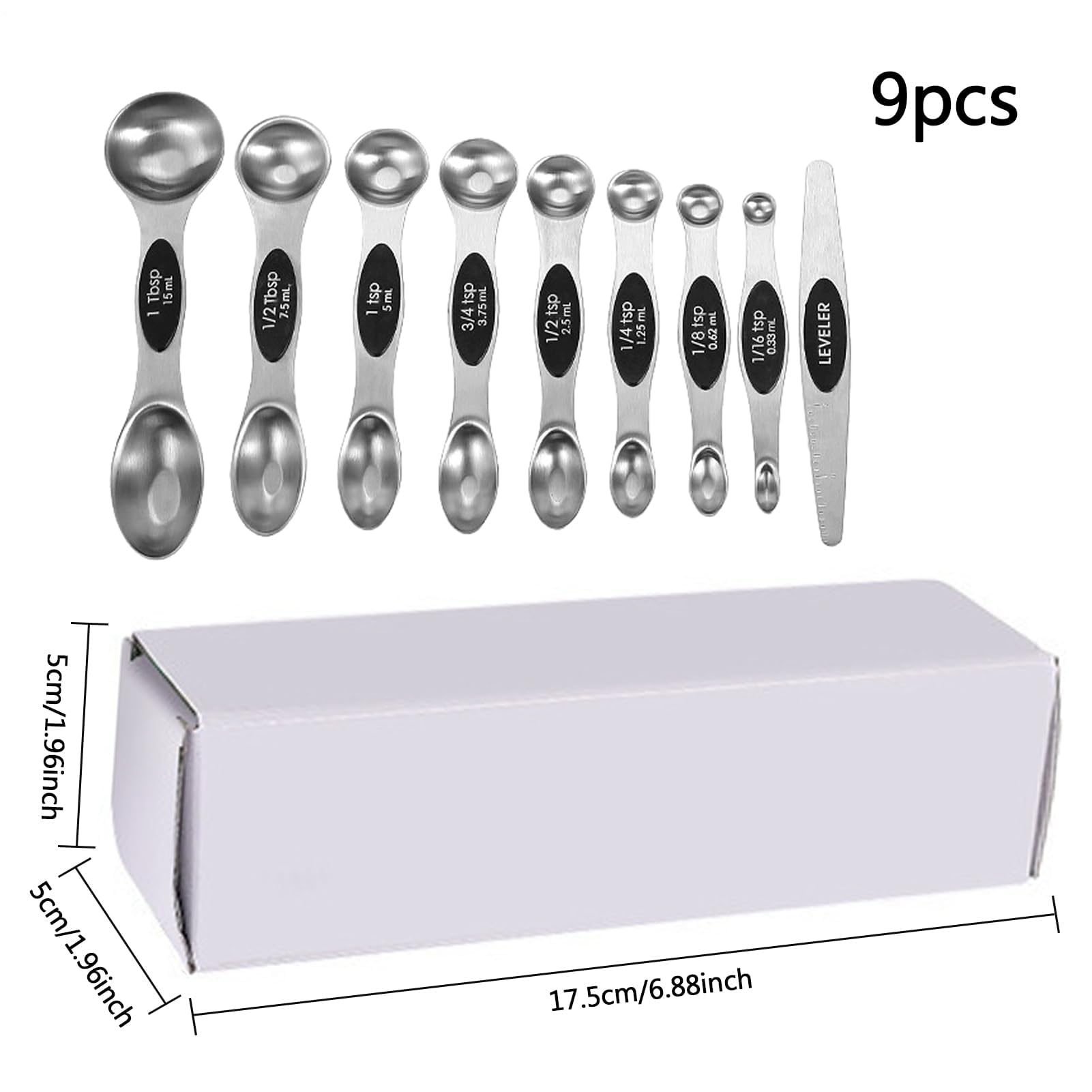 Messbecher-Set, 9 Stück Edelstahl Magnetische Messlöffel zum Backen und Kochen, passend für die meisten Küchengläser, unverzichtbares Küchenwerkzeug