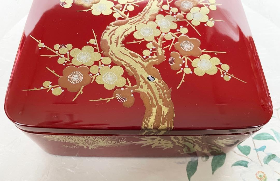 重箱 おせち 三段重 木製扇面花丸松竹梅蒔絵 溜内朱 6.5寸