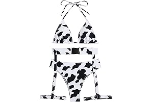Women's 3 Piece Cow Print Cut Out Tie Backless Cowgirl Bikini Swimsuit for Women