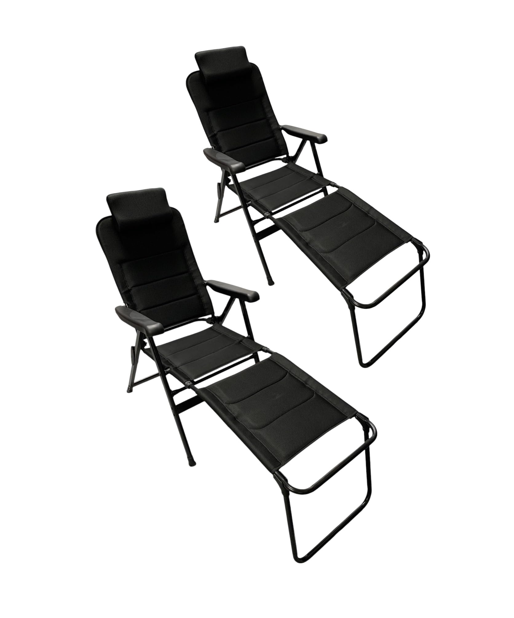 Vanilla Leisure Camping Chair & Detachable Leg Rest Set of 2 Outdoor Lounge Chairs 180kgs Load for Adults Extendable Headrest & 7 Reclining Positions Outdoor Recliner Chair, Caravan & Travel