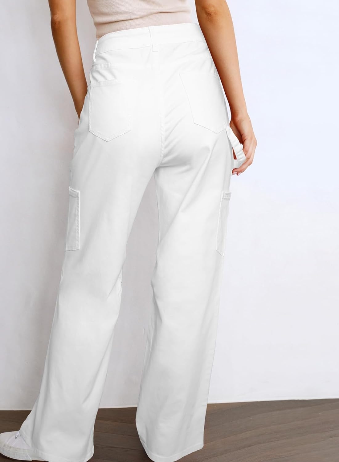 Dokotoo White Pants Straight Leg Jeans for Women Trendy Baggy Wide Leg Dress Pants Women Slacks Business Casual High Waisted Trousers Trendy Loose - Image 3