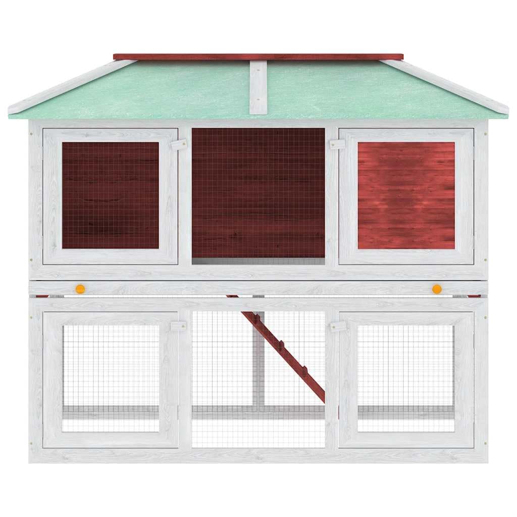 Conigliera a 2 piani, in legno, 130 x 68 x 105 cm, rosso e bianco