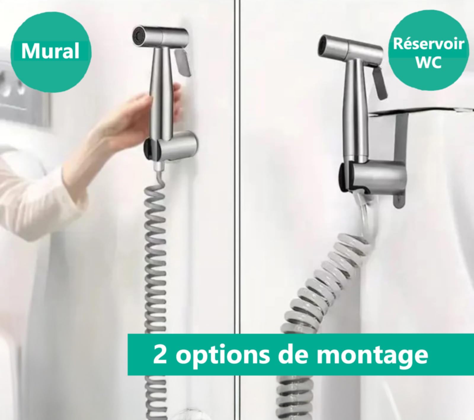 Kit Douchette WC Kit Complet avec Douchette et Robinet WC 3 voies et Tuyau Toilette Kit hygiene (douchette intime, Flexible WC et Pulvérisateur de bidet en Acier Inox), Bidet Toilette