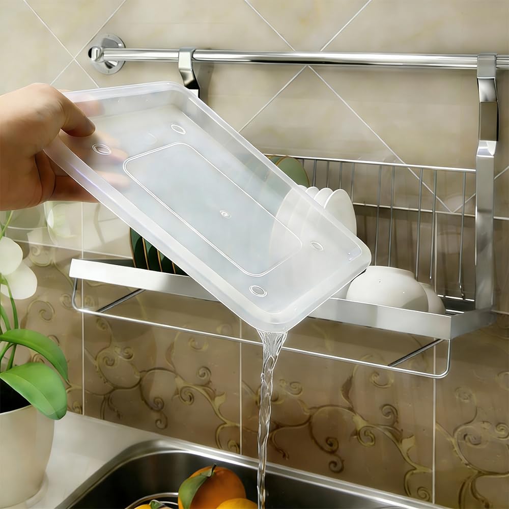 TentHome Scolapiatti Pensile Pieghevole Acciaio Inox 304, Scolapiatti da Parete con Vaschetta Raccogligocce Plastica, Porta Scola Piatti da Muro Salvaspazio