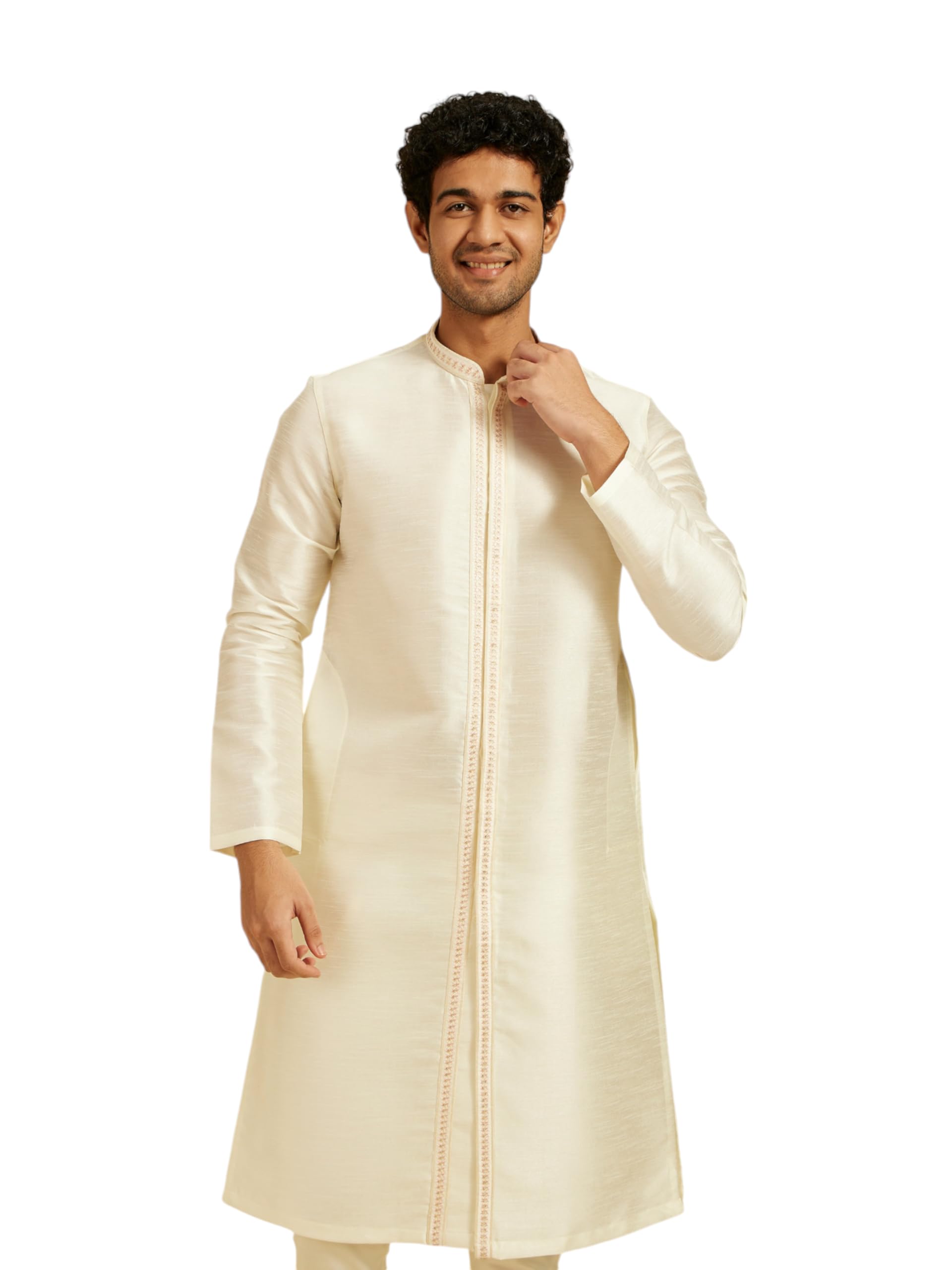 diwas by manyavar Men's Art Silk Embroidered | Jacquard Weave Kurta (1pc)-picture-34
