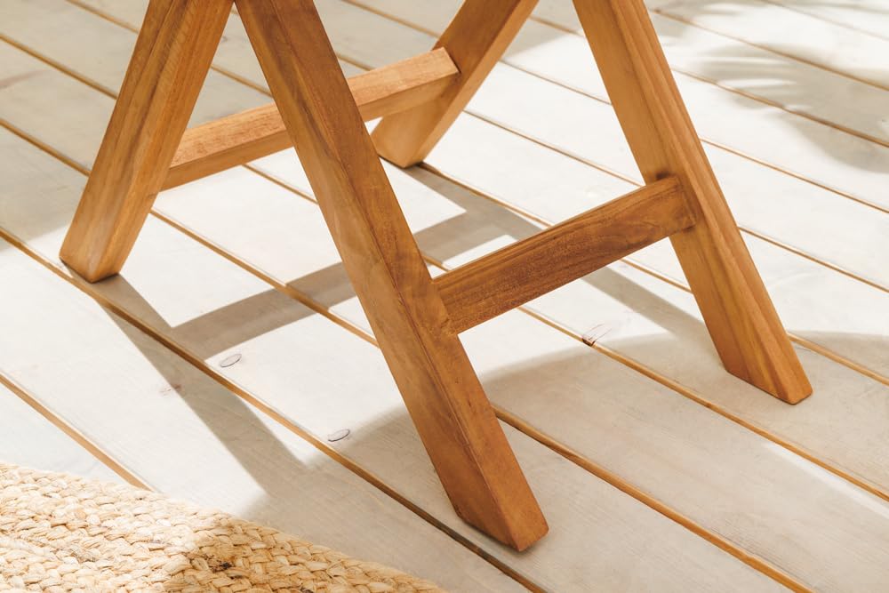 Riess Ambiente Gartentisch Empire Teak 70cm - Natur - Teakholz - robust | Montiert, wetterfest, natürliche Optik, bequemer Komfort, für Garten, Unikat, massive Verarbeitung, platzsparend