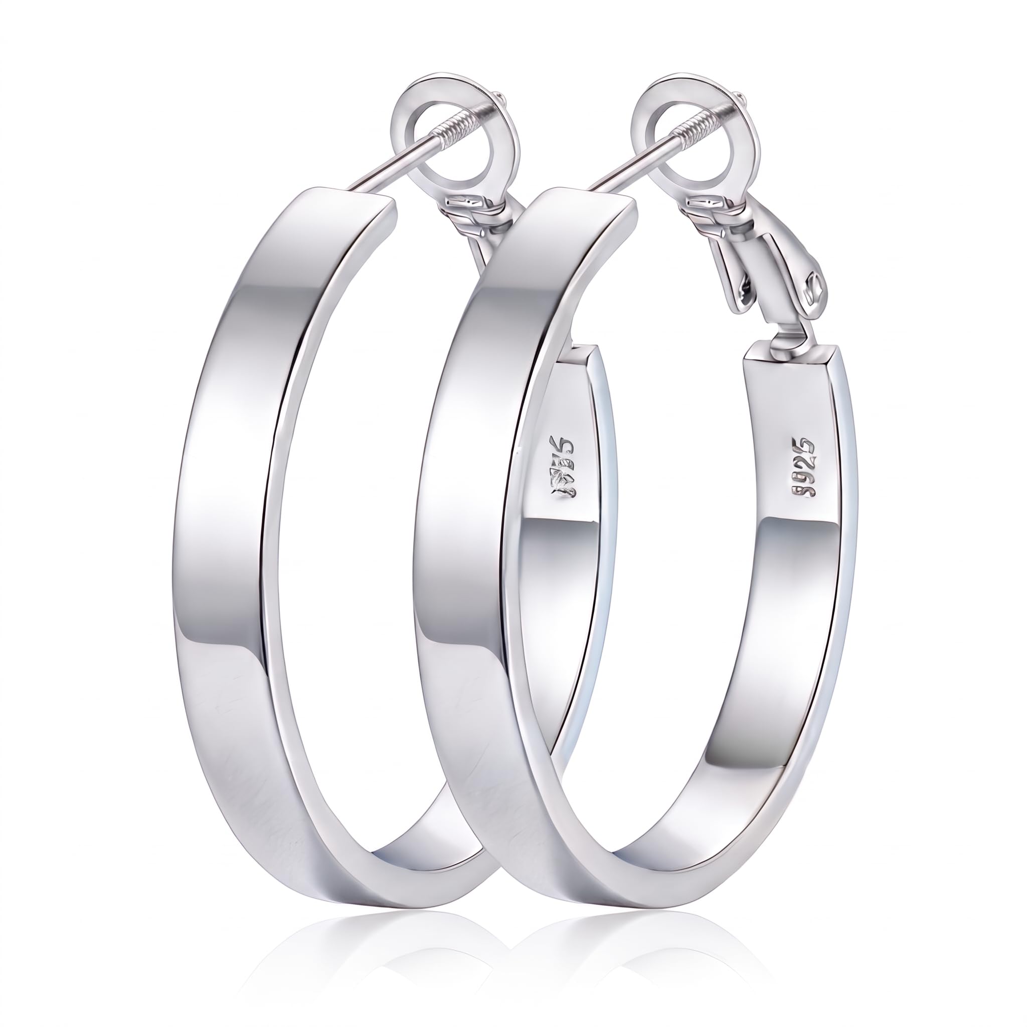 EXGOX Creolen Gold/Silber Plated Vergoldet für Damen, 4mm Breite Goldene Ohrringe Vergoldet Hypoallergen Leicht Große Creolen Schmuck 30/40/50/60/70MM
