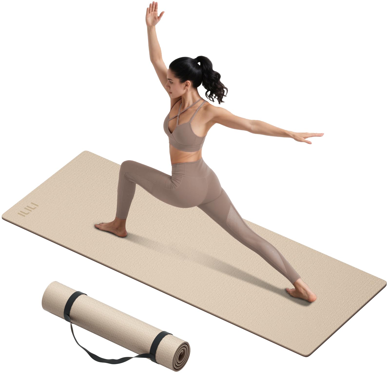 ilili yoga mat 10mm extra thick and 193cm extra long, 76x28×0.4 inch, double color non-slip tpe material, easy carrying with strap, ideal for yoga, pilates, floor exercise, home and outdoor use, eco friendly