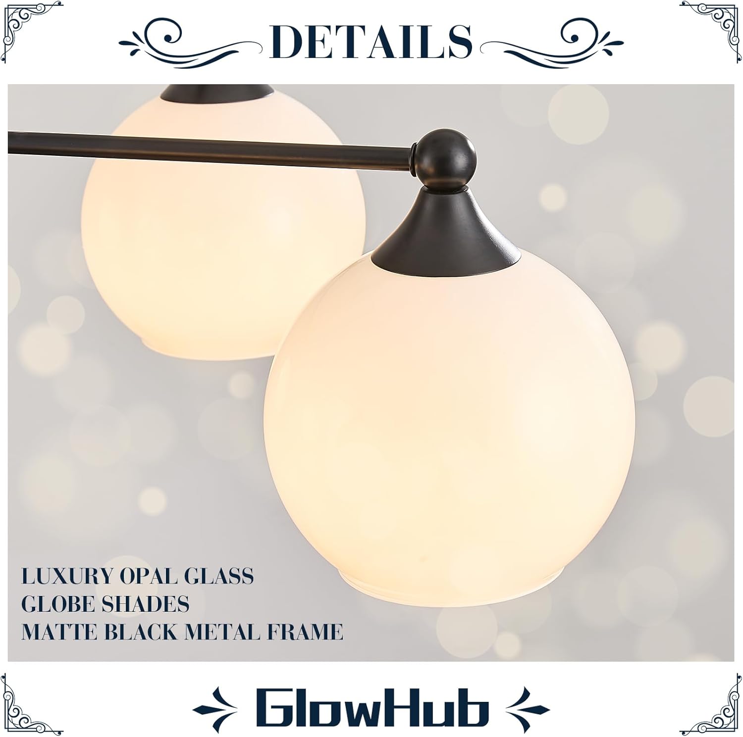 GlowHub Modern Black Chandelier with Milk White Glass Shades 30” Globe Pendant Light Fixture 5 Lights Mid Century Sputnik Chandelier for Dining Room Bedroom Entryway