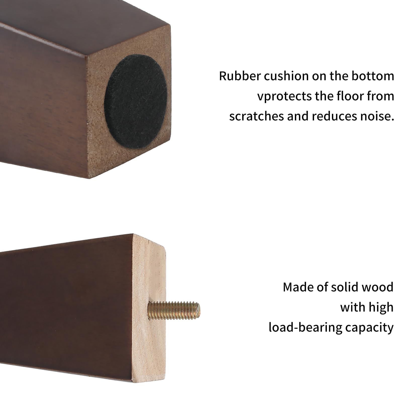 Zythrem 4 Pcs Sofa Legs Wooden Furniture Legs 12cm Walnut Chair Cabinet Legs Solid Wood Sofa Feet Square Furniture Replacement Feet with Mounting Plates Screws Protection Pad for Armchair Couch Bed - Image 3