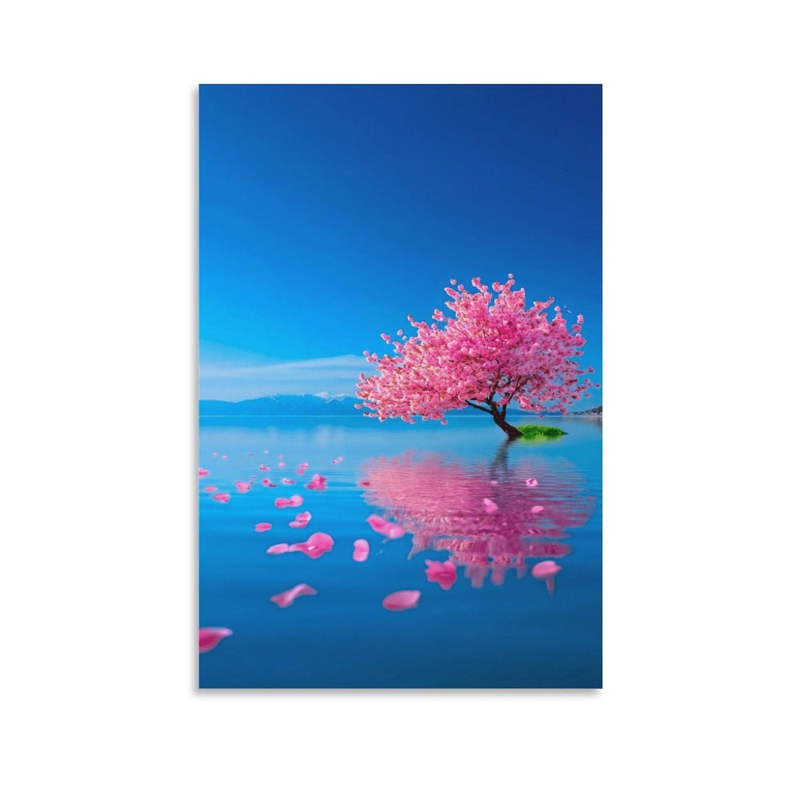 XPASHIQWC Cherry Blossom Tree Lake Poster Artwork Canvas Prints Picture Modern Canvas Wall Art Picture Wall Hanging for Living Room Home Decorations 20x30inch(50x75cm)