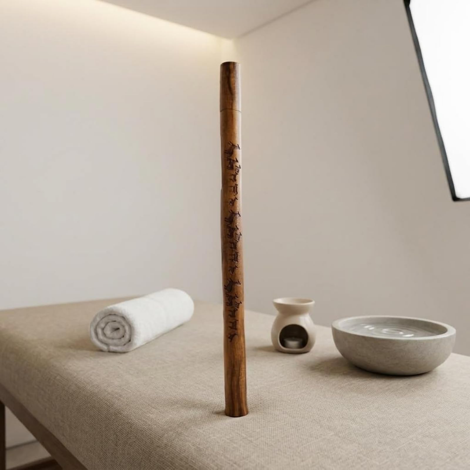 Percussion Percussione Artigianale Bambù Cilindro Sonoro Prodotto Manuale Dettagli Incisi Soffuso Adatto per Musica Studio Relax Regalo, Stile Sudamericano