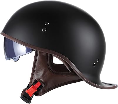 Adult Motorcycle Half Helmet DOT/ECE Approved Men Women German Style Half Face Helmet with UV Visor for Scooter Moped Cruiser Motorcycle Skull Cap Vintage Helmet-H||L