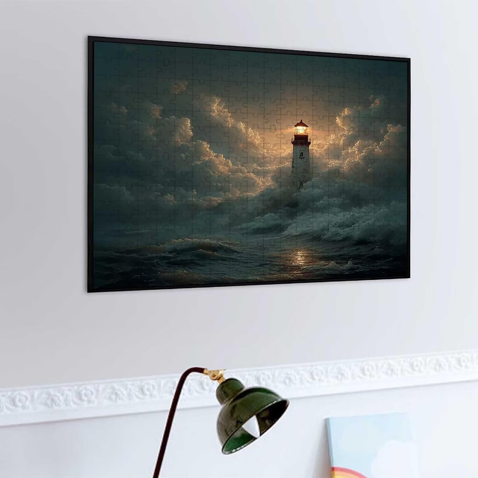 1500 Pezzi di Puzzle, faro nero 1500 Pezzi di Puzzle per Adulti, Regalo Anniversario, Regalo Natale, Decorazione Della Casa, Prevenzione Della Degenerazione Cerebrale Negli Anziani PjY1048 H-6