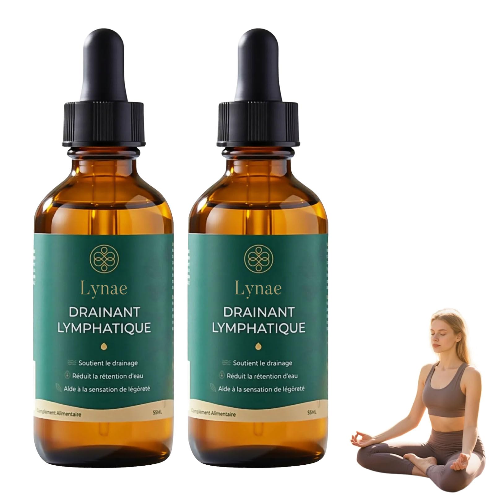Lynae Drainant Lymphatique Goutte, Lynae Drainage Lymphatique Corps Complet, Mélanges à Base de Plantes Naturelles, Sans Gluten, pour Femmes et Hommes (2 flacons)