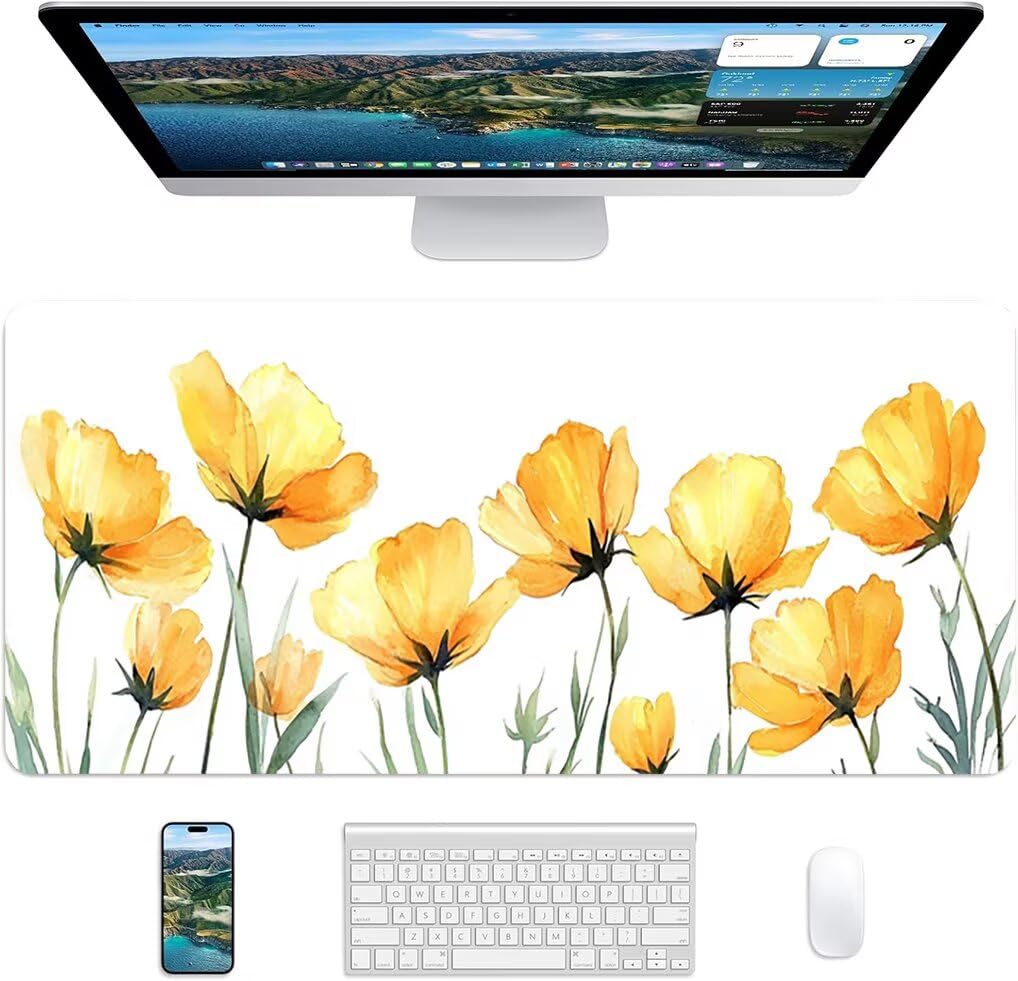 Wxuaixnn Fiore Tappetino Mouse Gaming XXL 160x80cm Tappetino Scrivania, Impermeabile Tappeto Mouse con Base in Gomma Antiscivolo, Non-Slip Rubber Base, Bianco Mousepad XXL per Gamer e Ufficio -10240