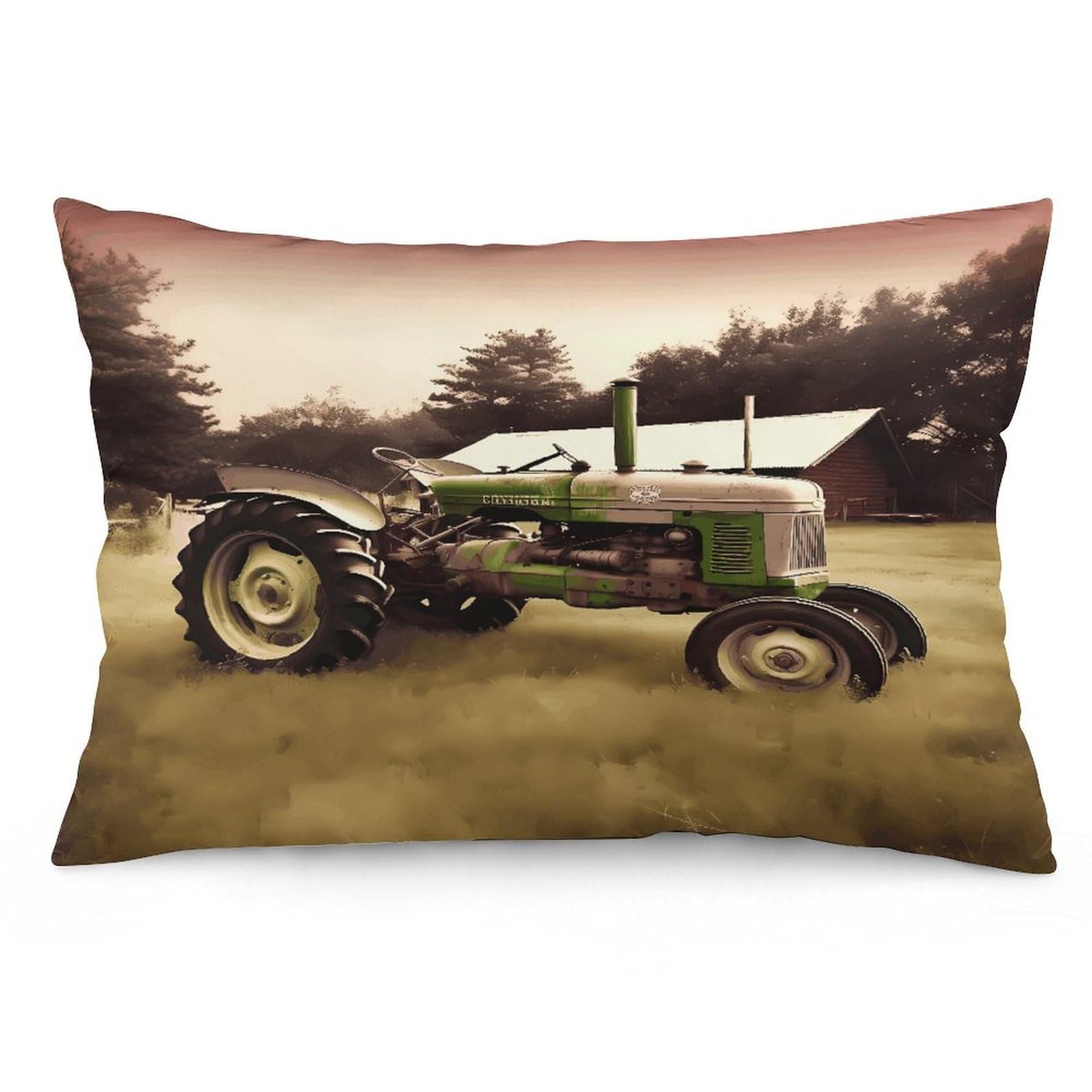 Old Tractor Photo Farm Throw Pillow Cover Soft Lumbar Pillow Covers with Zipper Breathable Rectangular Cushion Case Polyester Pillow Case Decorative Body Pillow Cover for Couch Bed