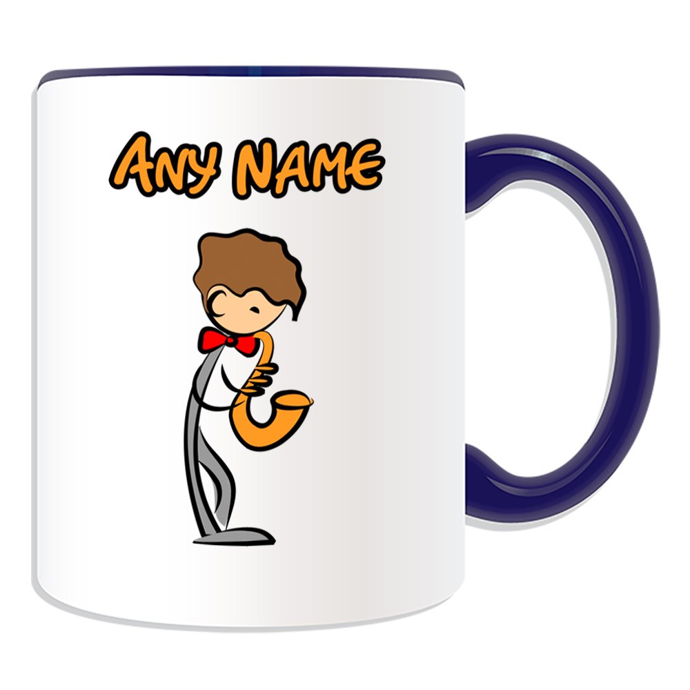 Personalised Gift - Saxophone Mug (Sport and Hobby Design Theme, Colour Options) - Any Name/Message on Your Unique - Music Sax Jazz Bass Band Musical Instrument Player