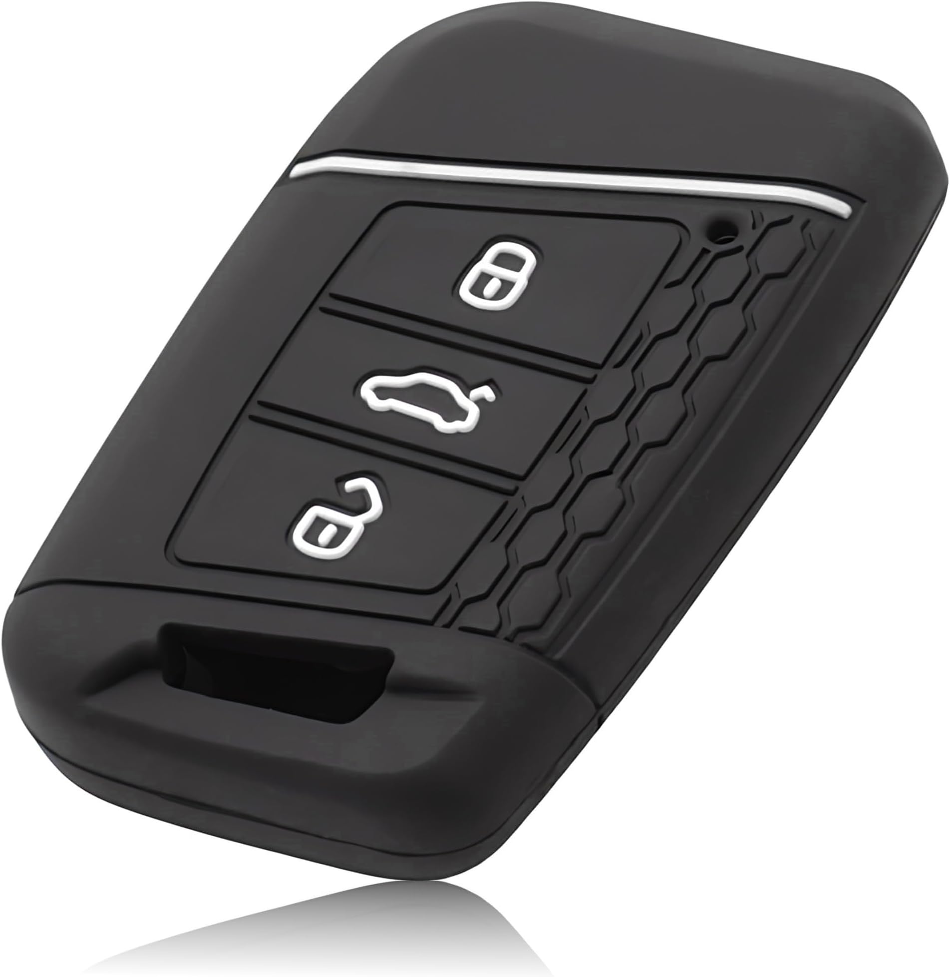 FoilsAndMore Case Compatible with VW Passat B8 (Keyless-Go) Car Key 3-Button Skoda - Silicone Protective Cover Key Case in Black / White