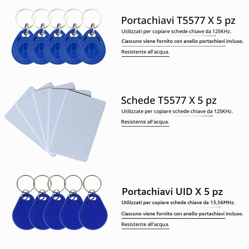 Inglese Rfid NFC Copier Reader Writer Duplicatore 10 Programmatore di frequenza con Schermo a Colori + 5pcs EM4305 Card + 5pcsT5577 Keyfob + 5Pcs UID Keyfob