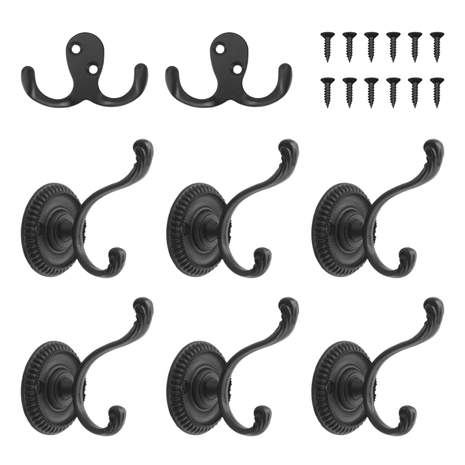 USHXVG 6 Pieces of Retro Coat Hooks, 2 Pieces of Hooks, Light Luxury Coat Hooks, Alloy Heavy-Duty Hooks