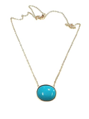 Sleeping Beauty Turquoise Necklace- Solid 14k Yellow Oval Pendant Gold for Gift - December Birthstone.