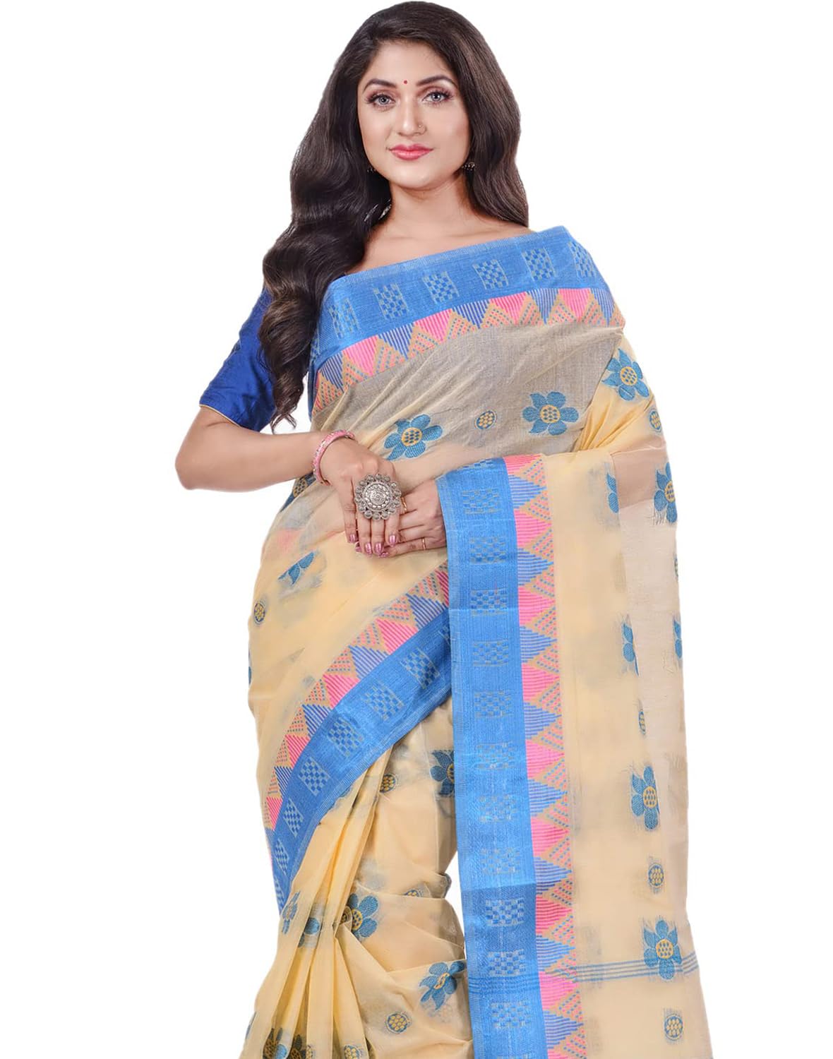 Women`s Traditional Bengal Fuleswari Woven Designer Pure Handloom Cotton Saree Without Blouse Piece 5.6 Mtr